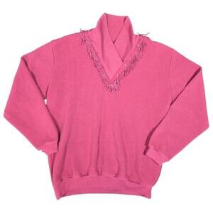 Vintage Rafael Knit Sweater READ V-neck Studded Fringe 80s Western Preppy Medium